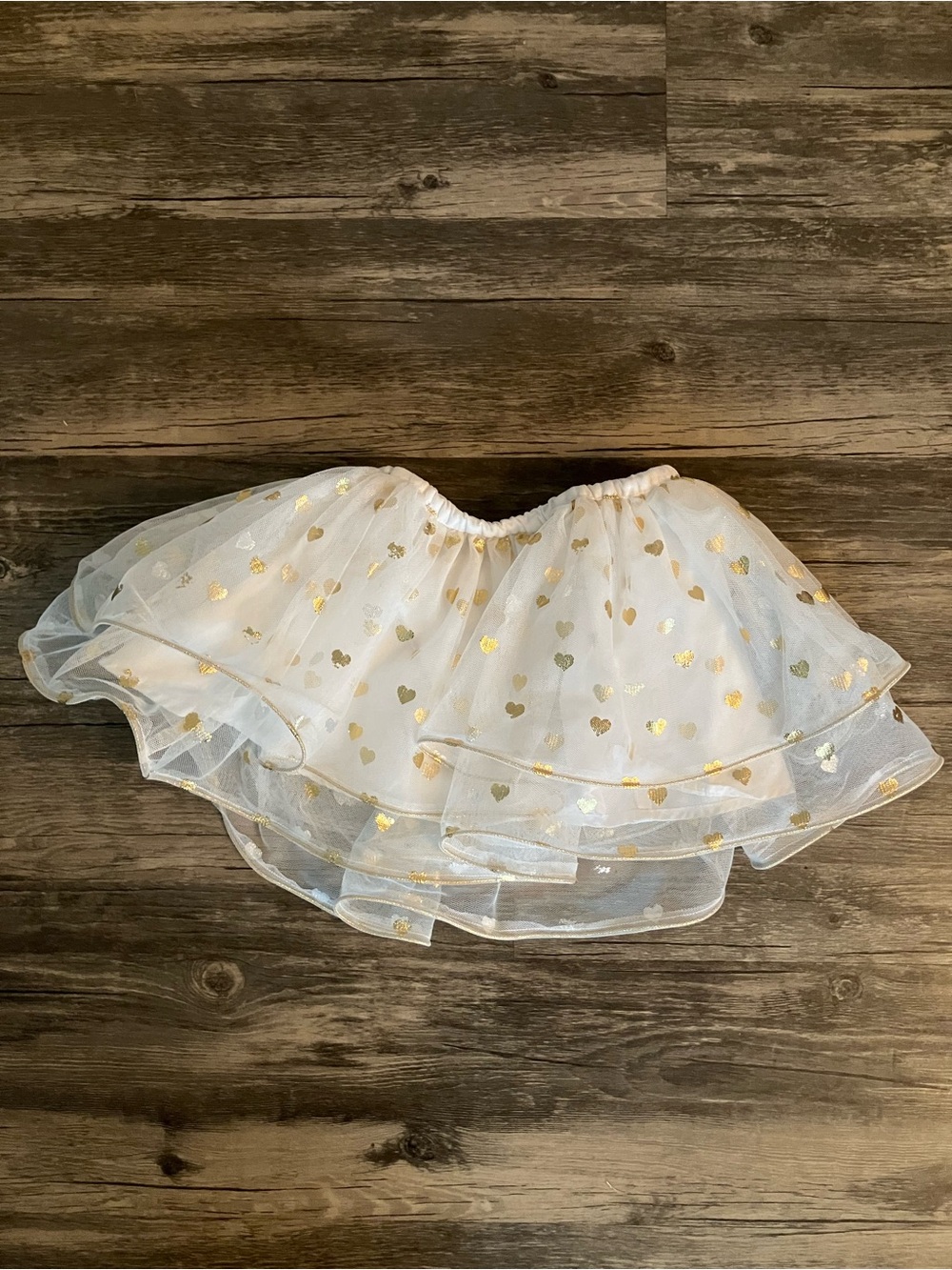 White Tulle Layered Skirt with Gold Heart Print Girls Skirt Size 12 months